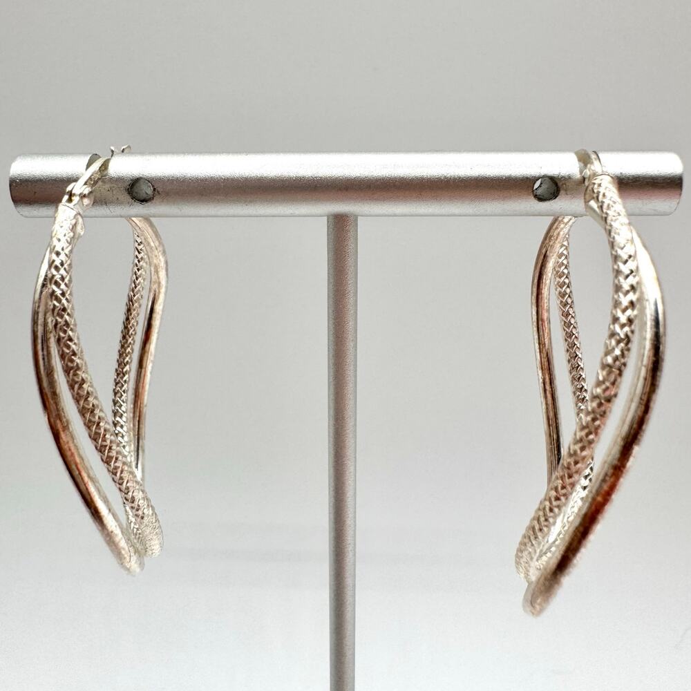 JCM 925 Sterling Silver Double Hoop Earrings Signed Acid Tested 6.00 Grams - Picture 2 of 12